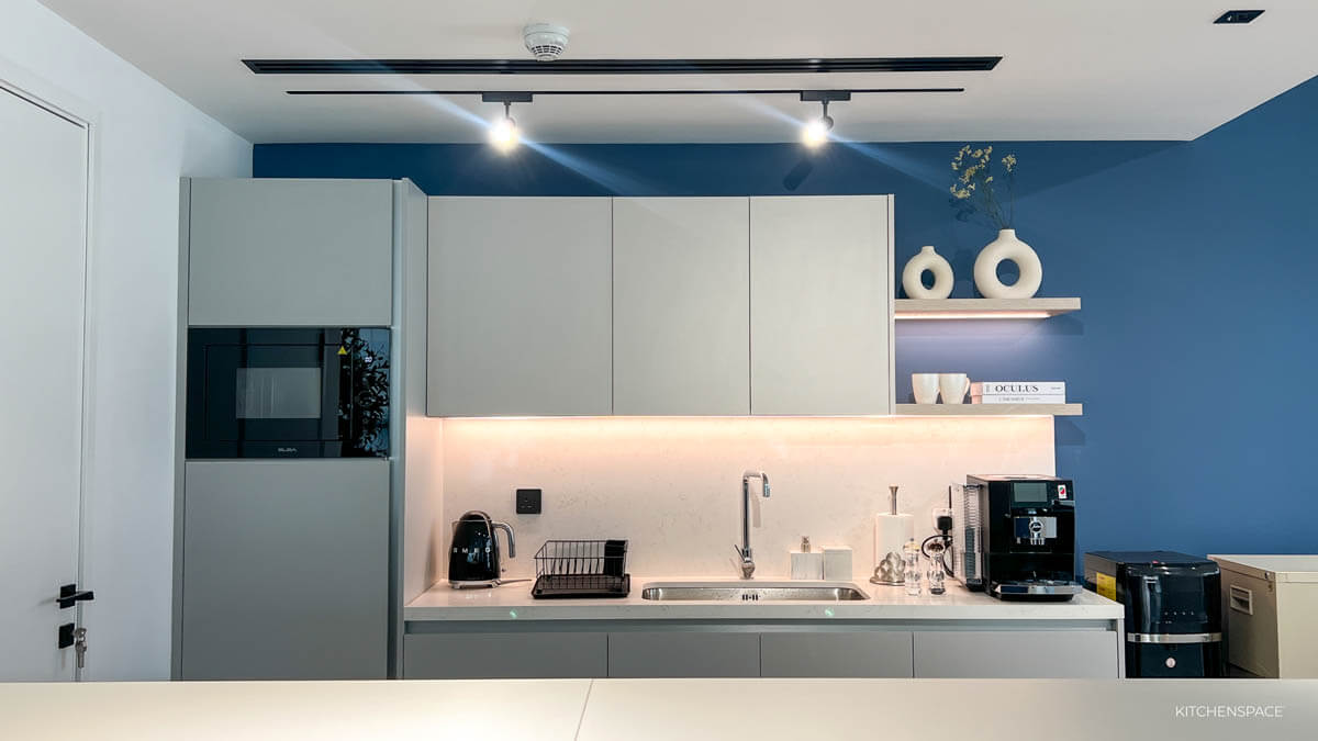 Vibrant Blue Office Kitchen Bar